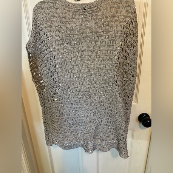 EILEEN FISHER Natural Oatmeal Beige Crochet Cap-Sleeve Sequin Sweater size med. - Picture 11 of 13